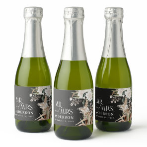 Wedding pampas eucalyptus modern black party favor sparkling wine label