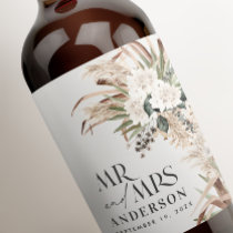 Wedding pampas eucalyptus modern mr and mrs party wine label