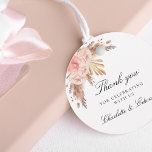 Wedding pampas grass blush floral thank you favor tags<br><div class="desc">A white background. Decorated with rose gold,  blush pink florals,  pampas grass. Personalize and add your thank you note and your names.</div>