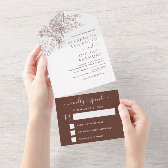 Wedding Pampas Grass Boho Minimalist Terracotta All In One Invitation (Tearaway)
