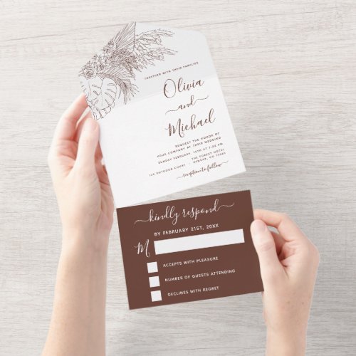 Wedding Pampas Grass Boho Minimalist Terracotta All In One Invitation