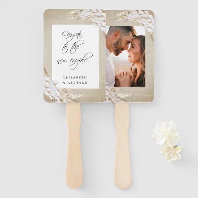 Wedding Pampas Grass Boho Photo Hand Fan (Front and Back)