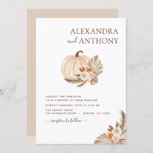 Wedding Pampas Grass Boho White Pumpkin Invitation