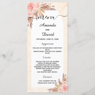 Wedding pampas grass rose gold floral marble menu
