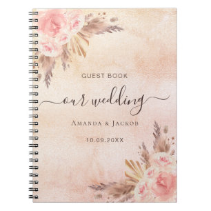 Wedding pampas grass rose gold guest book