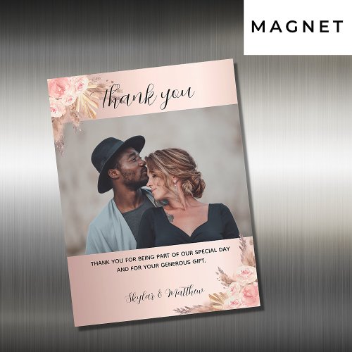 Wedding pampas grass rose photo thank you magnet