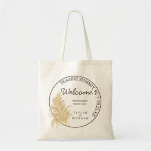 Wedding Pampas Grass Tan On White Chic Welcome Tote Bag