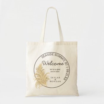 Wedding Pampas Grass Tan On White Chic Welcome Tote Bag by ArtfulDesignsByVikki at Zazzle