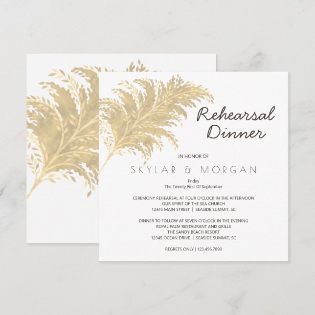Wedding Pampas Grass Tan On White Rehearsal Invitation (Front/Back)