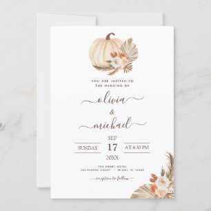 Wedding Pampas Grass Terracotta White Pumpkin Invitation