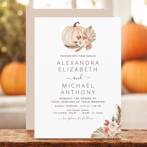 Wedding Pampas Grass White Pumpkin Terracotta Invitation