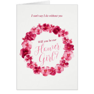 Wedding pansy red pink will you be my flower girl? cards