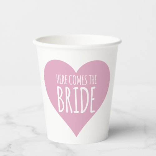 Wedding Paper Cups Pink Heart Here Comes the Bride