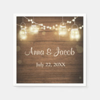 Wedding paper napkins Rustic wood string lights