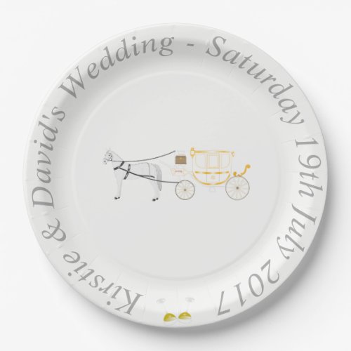 Wedding Paper Plate with Horse  Carriage
