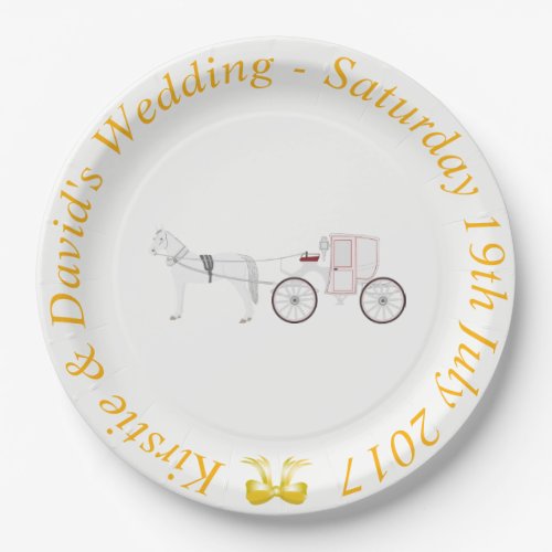 Wedding Paper Plate with Horse  Carriage Graphic