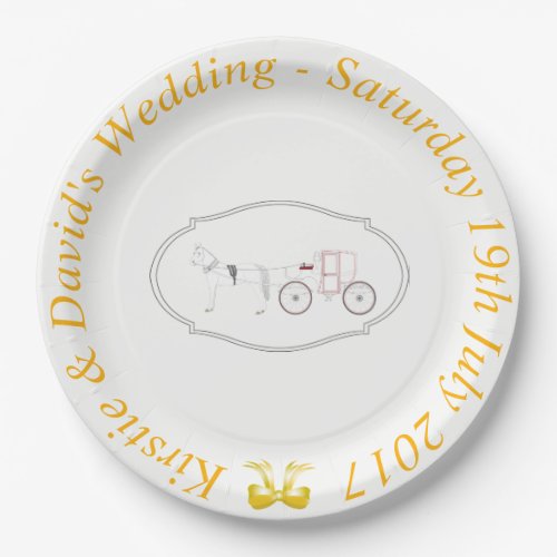 Wedding Paper Plate with Horse  Carriage Graphic