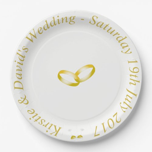 Wedding Paper Plate with joined Gold Rings Graphic