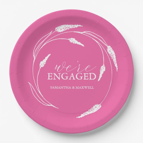 Wedding Paper Plates Fuchsia Pink Wreath