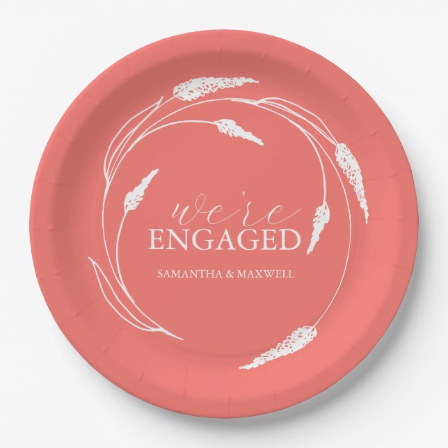 Wedding Paper Plates Peach Wreath (Front)