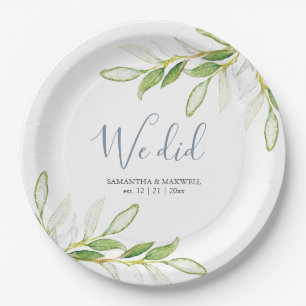 Wedding Paper Plates Watercolor Greenery