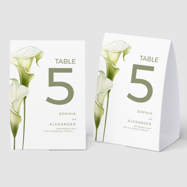 Wedding Paper Table Tent "Delicate Calla Lilies" (Front/Back)