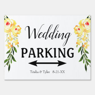 Wedding Parking Names/Date Yel W/C Flowers, Arrow Sign