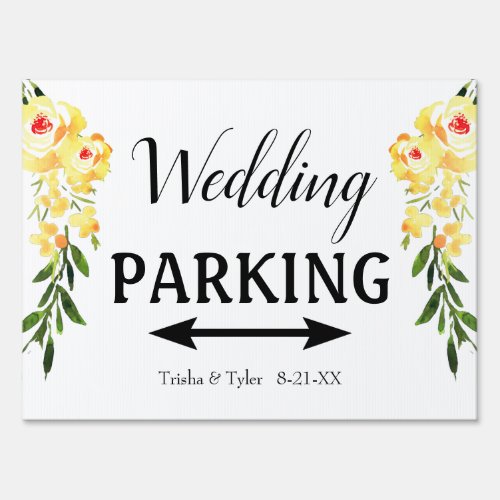 Wedding Parking NamesDate Yel WC Flowers Arrow Sign