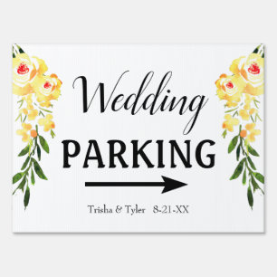 "Wedding Parking" Names & Date, Yellow W/C Flowers Sign