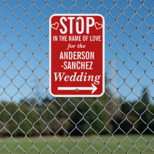 Wedding Parking Stop Custom Editable Names Colors Metal Sign