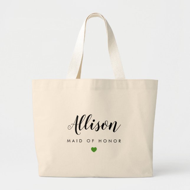 Wedding Party Bag, Bridesmaid, Bachelorette Green Large Tote Bag (Front)
