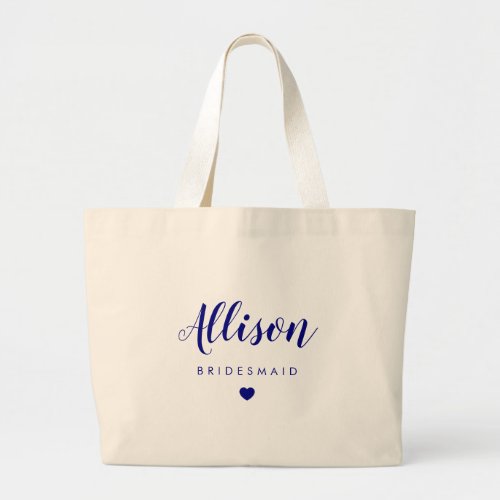 Wedding Party Bag Bridesmaid Bachelorette Navy Large Tote Bag