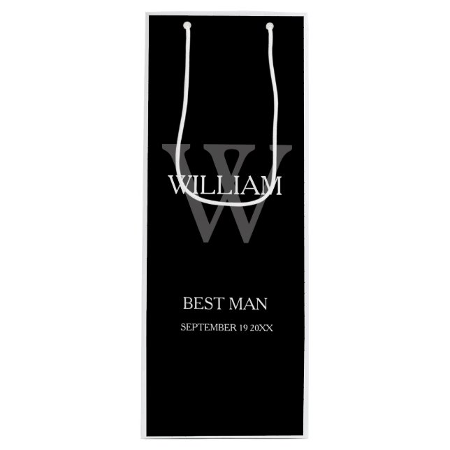 Wedding Party Best Man Custom Classy Modern Chic Wine Gift Bag (Front)