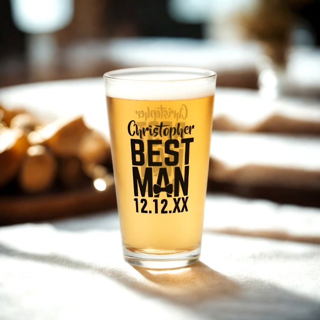 Wedding Party Best Man Groomsman Glass (For the Best Man in your wedding party. Just add his name and your wedding date)