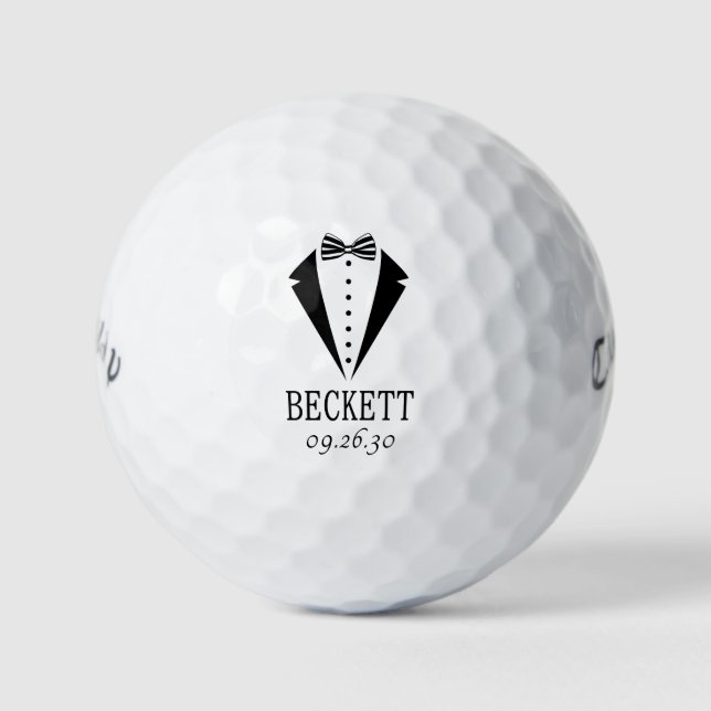 Wedding Party Black Tuxedo With Striped Bow Tie Golf Balls (Front)