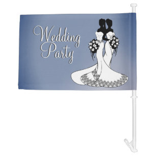 Wedding Party Blue Fog Elegant Lesbian Car Flag