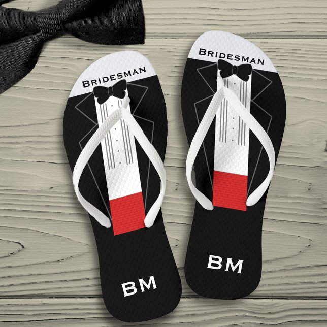Wedding Party Bridesman Tuxedo Flip Flops (Tuxedo flip flops for your Bridesman. Just add his initials!)