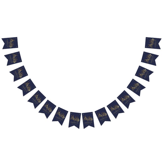 Wedding Party Bunting Navy Blue and Faux Gold Foil Flags (All)