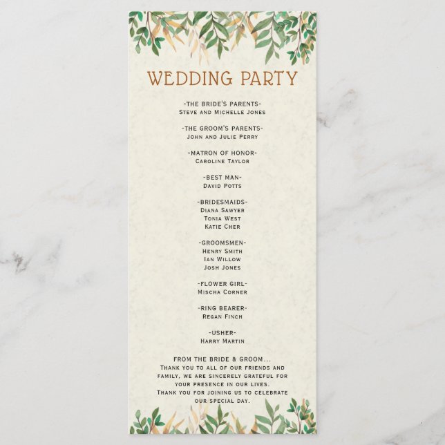 Wedding Party & Ceremony Program (Front)