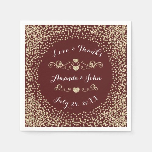 Wedding Party Champaigne Gold Glitter Burgundy Napkins