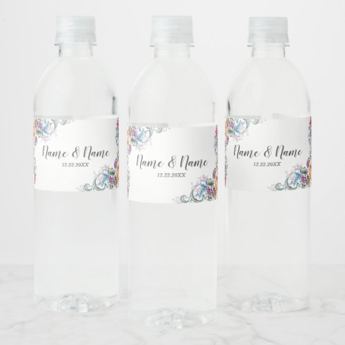 Wedding Party Colorful Flowers Elegant Modern Water Bottle Label