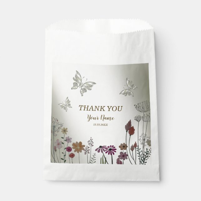 Wedding Party Colorful Garden Flowers Butterflies Favor Bag (Front)