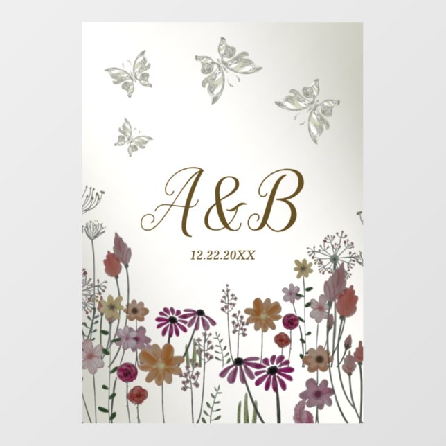 Wedding Party Colorful Garden Flowers Butterflies Floor Decals (Front)