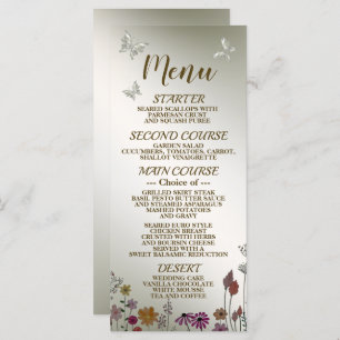 Wedding Party Colorful Garden Flowers Butterflies Menu