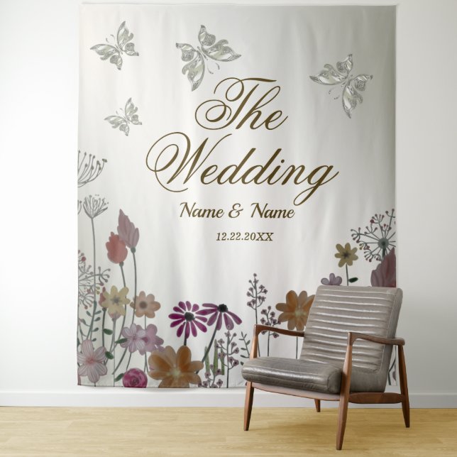 Wedding Party Colorful Garden Flowers Butterflies Tapestry (In Situ)