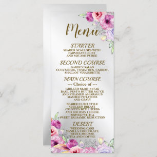 Wedding Party Colorful Pink Floral Golden Frame Menu