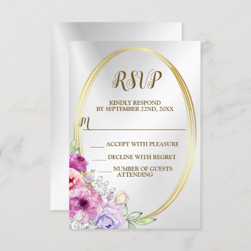 Wedding PartyColorful Pink Floral Golden Frame RSVP Card