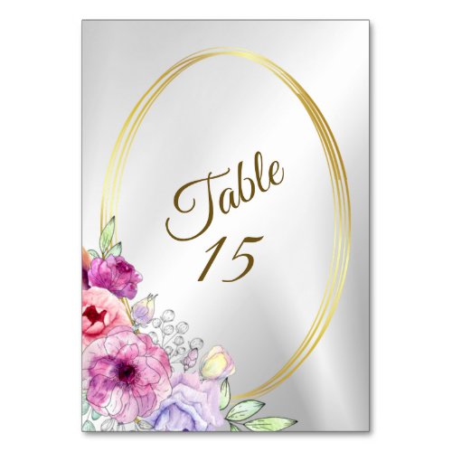 Wedding PartyColorful Pink Floral Golden Frame Table Number