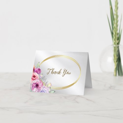 Wedding PartyColorful Pink Floral Golden Frame Thank You Card