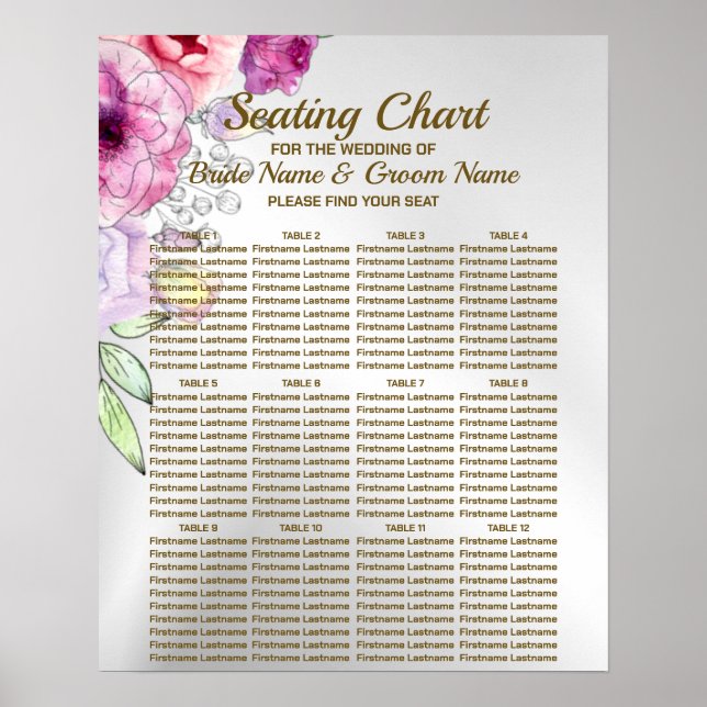 Wedding Party Colorful Pink Floral Silver Elegant Poster (Front)